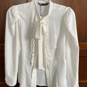 Brand new Zara white tie neck blouse